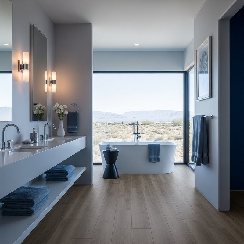 Chic bathroom in a home with waterproof LVP and spa-style decor in Spring Valley NV