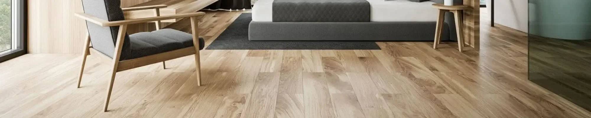Wide plank flooring in a Summerlin NV bedroom