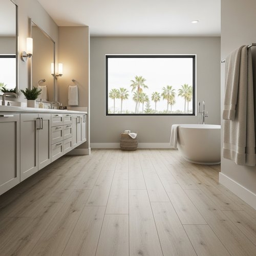 LVP flooring in a Nevada home with palm trees outside