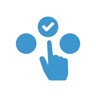 Blue icon with hand pointing at circles