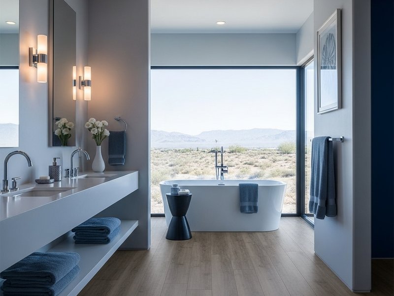 A chic bathroom in a Summerlin home with waterproof LVP and spa-style decor