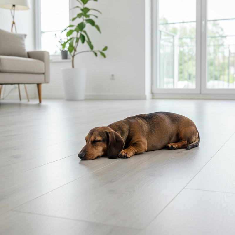 Small dog sleeping on LVT flooring in North Las Vegas