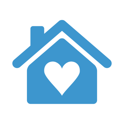 Blue house icon with heart