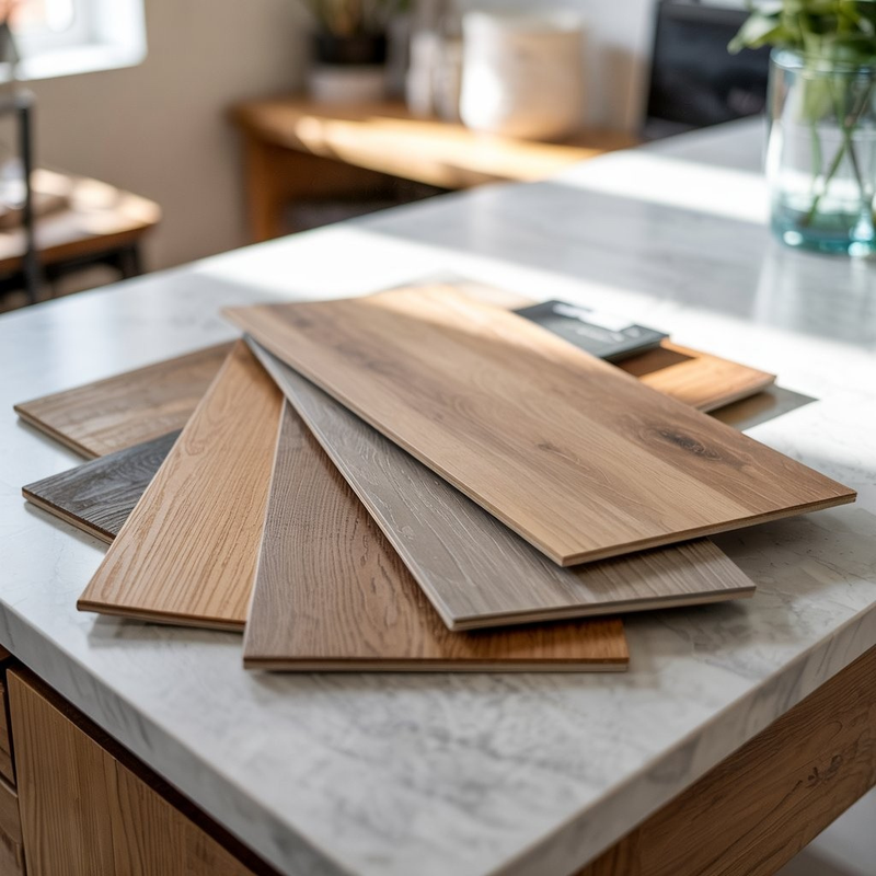 LVP Flooring Samples in a bright flooring showroom