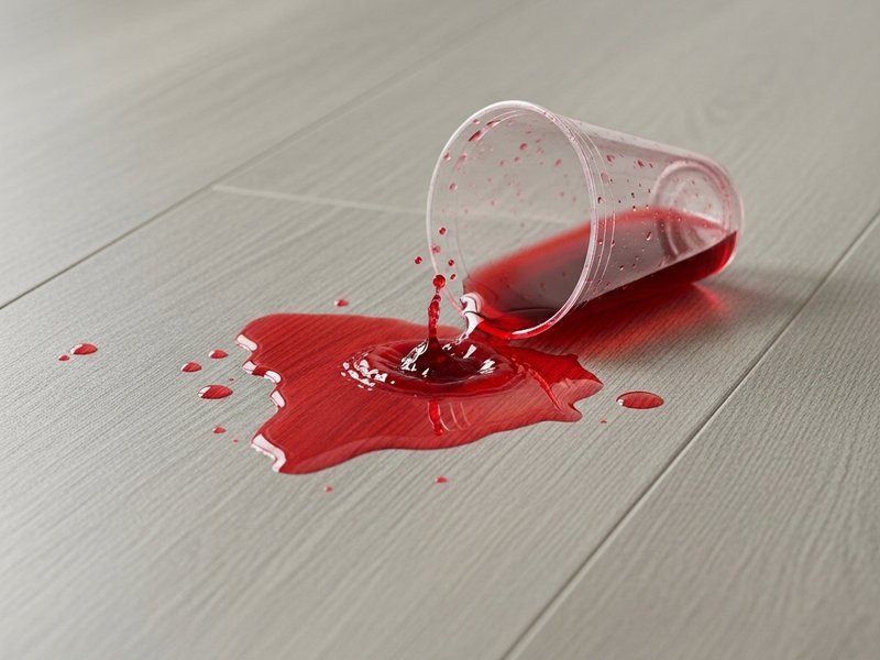 Red juice spilled on a waterproof LVP floor